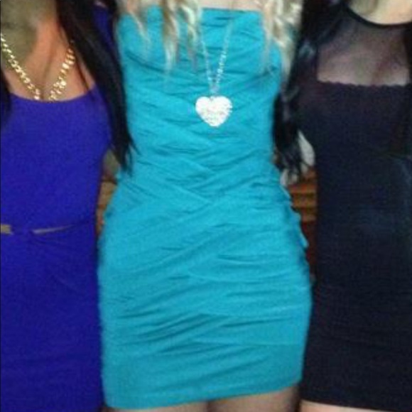 blue/green tight dress with criss cross - Picture 1 of 1